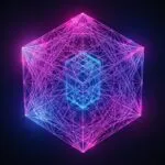 Abstract Wireframe Cube Structure Neon