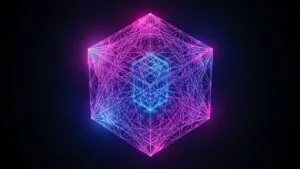 Abstract Wireframe Cube Structure Neon