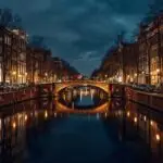 Amsterdam Night Canal Reflections