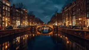 Amsterdam Night Canal Reflections