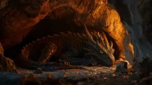 Ancient Dragon Sleeping in Cave