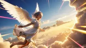 Angel Girl Ascending Through Radiant Sky