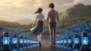 Anime Couple Strolling Through Silent Alley