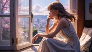 Anime Girl Holding Mug Window View Day