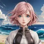 Anime Girl on Coastal Breeze Cliff