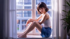 Anime Girl Reading Sunlight Window Seat