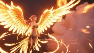 Anime Phoenix Girl Ascending Flames