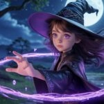 Anime Witch Girl With Purple Magic