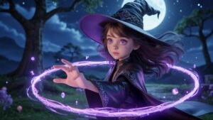 Anime Witch Girl With Purple Magic
