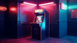 Arcade Machine Corner With Neon Lights