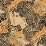 Art Nouveau Style Character Flowing Hair Pattern