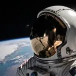 Astronaut Floating Earth View Broken Helmet
