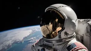 Astronaut Floating Earth View Broken Helmet