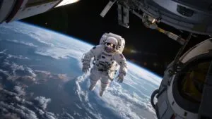 Astronaut Floating Weightless Near Spacecraft