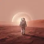 Astronaut Walking Toward Bright Horizon on Mars