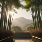 Bamboo Grove Sunlight Rays Tranquil Scene Zen Garden