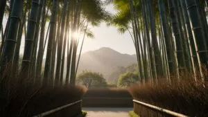 Bamboo Grove Sunlight Rays Tranquil Scene Zen Garden