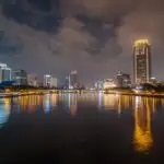 Bangkok Nocturne Glowing River Surface View