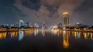 Bangkok Nocturne Glowing River Surface View