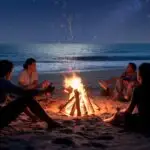 Beach Bonfire at Night With Friends Silhouettes