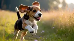 Beagle Puppy Running in Field