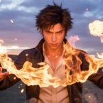 Blazing Anime Youth Conjuring Fiery Vortex