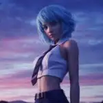 Blue Haired Anime Vixen Modern Style