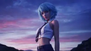 Blue Haired Anime Vixen Modern Style