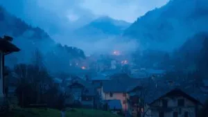 Blue Mist Over Mountain Town
