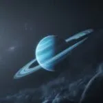 Blue Planet With Rings Over Dark Space