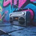 Boom Box on Concrete Floor With Graffiti Wall