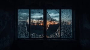Broken Window with Evening Light