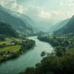 Calm River Flowing Through Green Valley