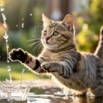Cat Playing with Water Droplets