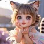 Cheerful Neko Girl Tail Swish Cute Smile