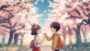 Childhood Friends Promise Scene Sakura Blossoms