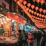 Chinese New Year Lanterns Hanging Over Market