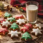 Christmas Cookies on Wooden Table With Milk Glass