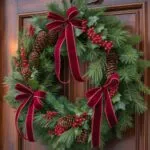 Christmas Wreath Door Pine Ribbons Home