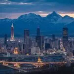 City Skyline View Mountain Backdrop Night