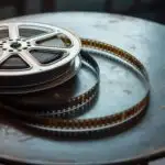 Classic Movie Reel on Rustic Tabletop Setting