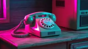 Classic Telephone With Spiral Cable on Desk