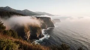 Coastal Fog Rolling Over Cliffs Ocean View Mysterious