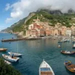 Coastal Town Fishing Boats Harbor View Maritime Village