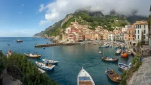 Coastal Town Fishing Boats Harbor View Maritime Village