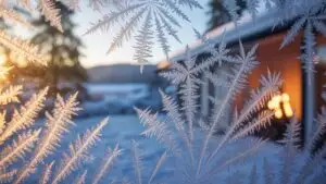 Cold Winter Morning With Frost on Window Glass