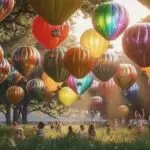 Colorful Festival Balloons Floating in Summer Park