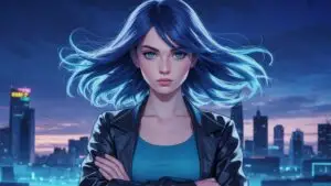 Confident Blue Haired Anime Girl Strong Vibe