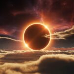 Cosmic Shadow: Dramatic Solar Eclipse Over Cloudy Horizon