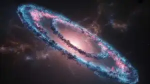 Cosmic Swirl: Galaxy Arms in Pink and Blue Light